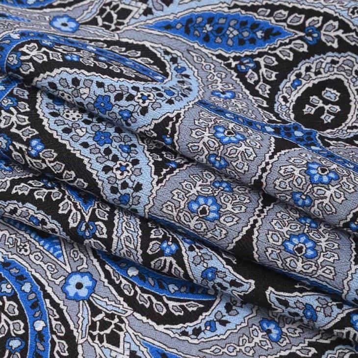 Blue Floral Geometric Design On Balinese Voile